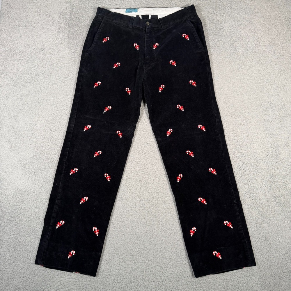 Castaway Nantucket Pants Mens 33 (Fits 32x29) Blue Corduroy Candy Cane Holiday